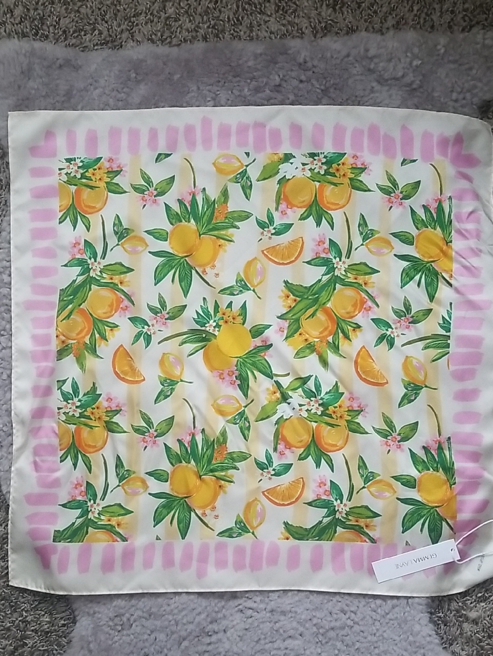 NEW! Orange Print Silk Square Scarf - Pink Border